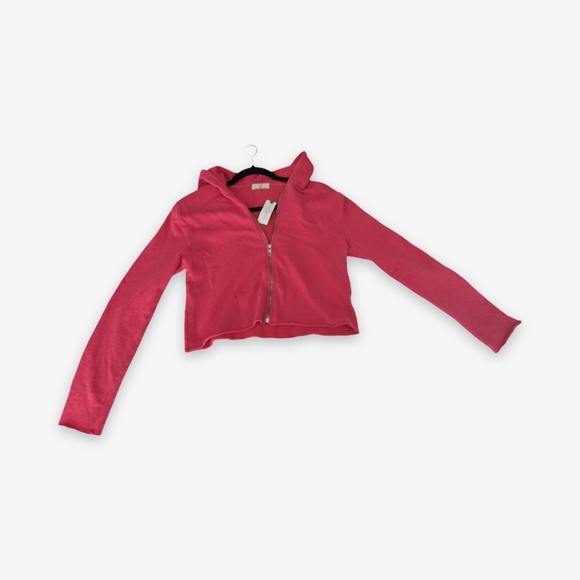 NWT Anthropologie t.la Cropped Zip Hoodie XS Pink Made in USA Raw Hem Y2K - Picture 3 of 13